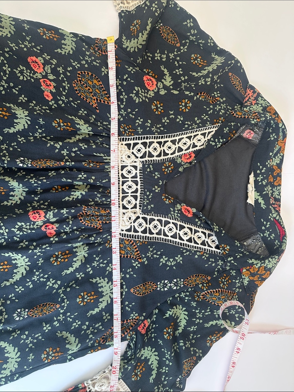 Entro Boutique Boho Floral Paisley Tunic Dress Small Crochet Lace Long Sleeve - Picture 9 of 13